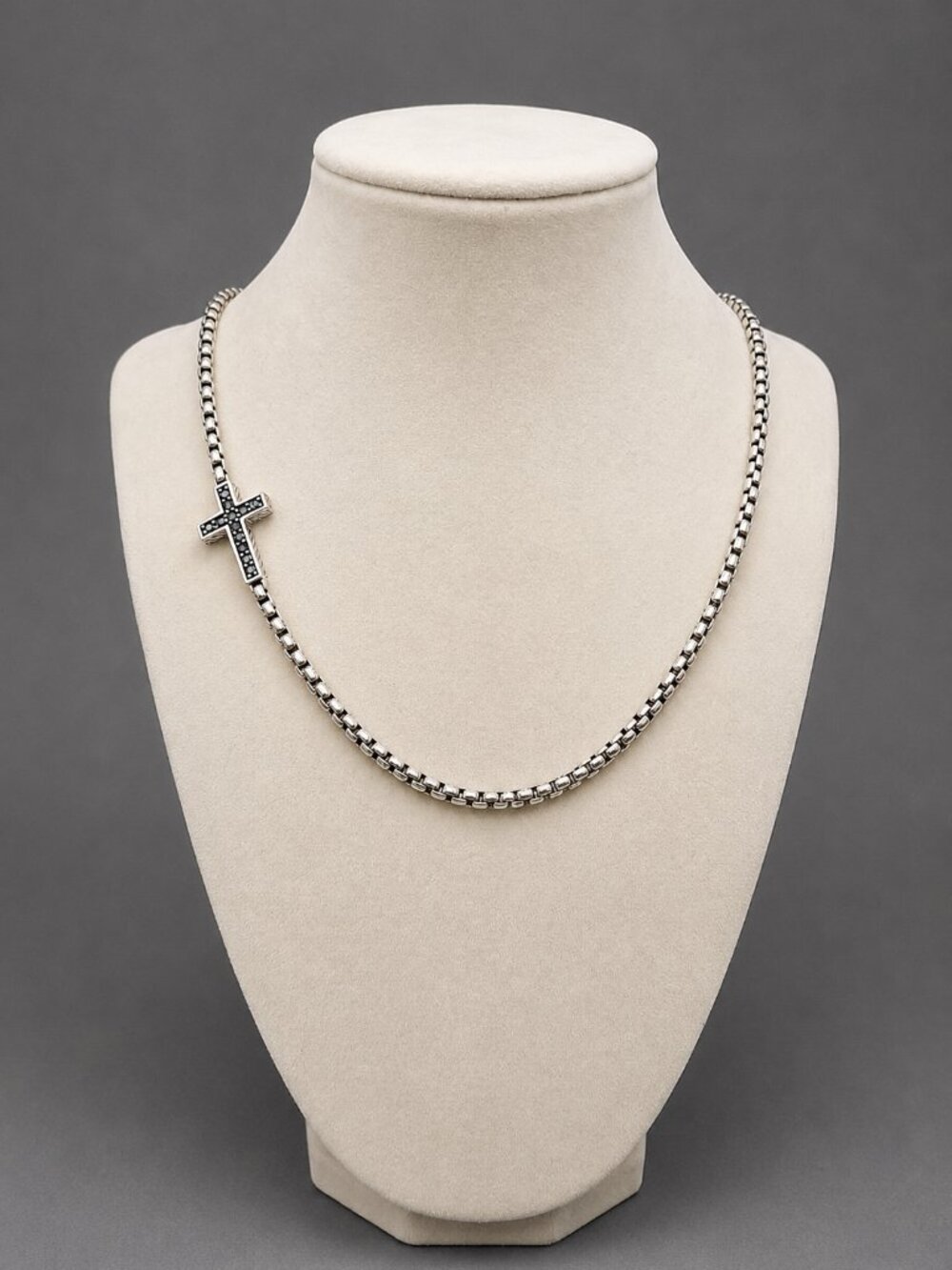 David Yurman Cross Station Necklace w/ Pavé Black Diamonds - 3.6mm - 22